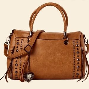 Stylish Women's Tan Studded Satchel Bag